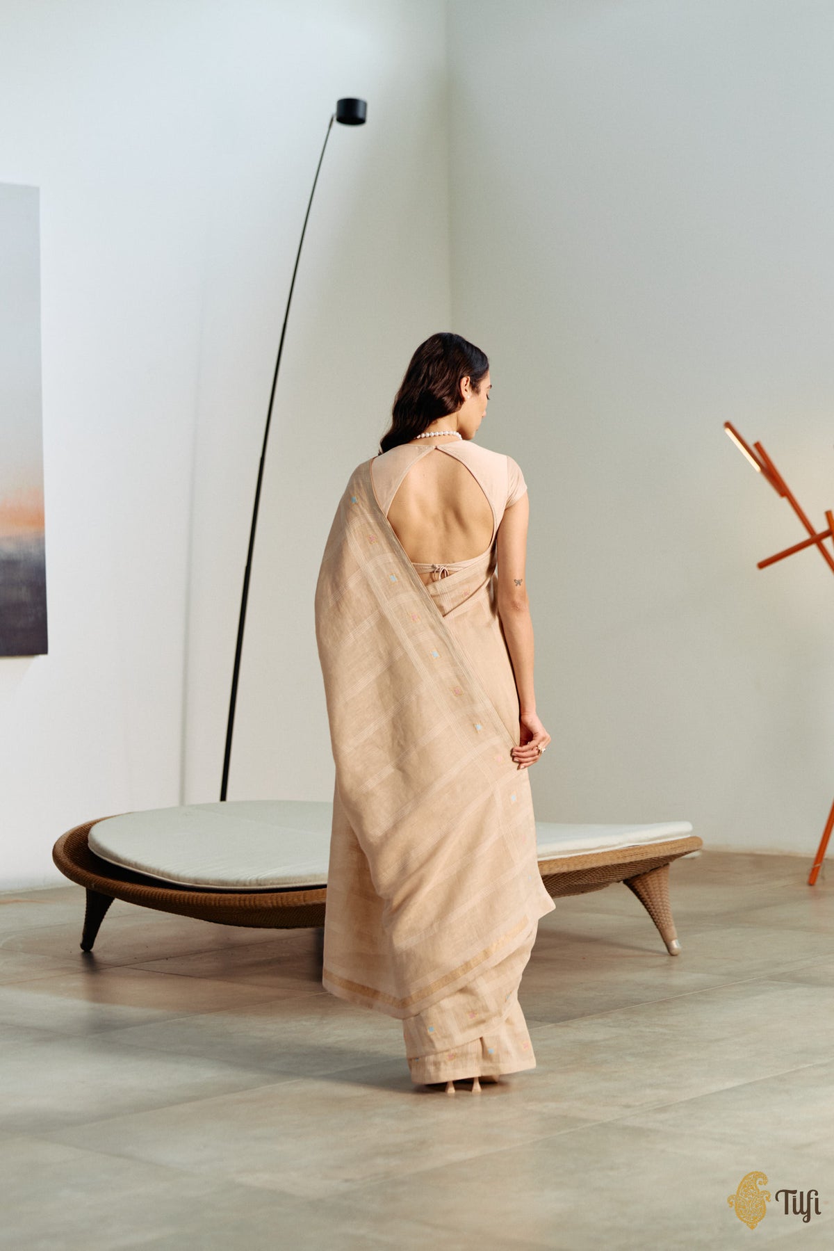 'Arpita' Khaki Brown Pure Cotton Linen Banarasi Handloom Saree