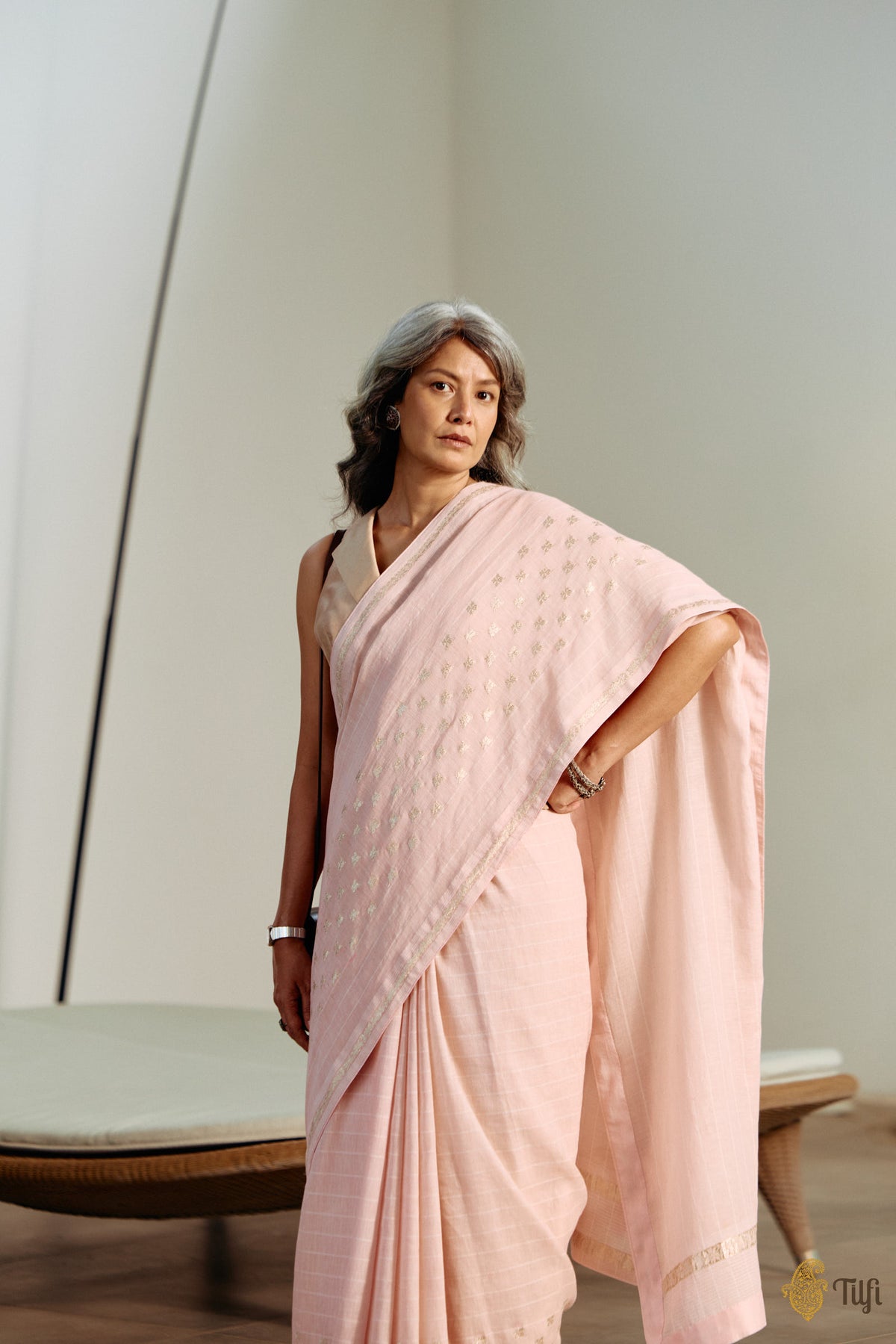 Pre-Order: 'Amrita' Pink Pure Cotton Linen Banarasi Handloom Saree