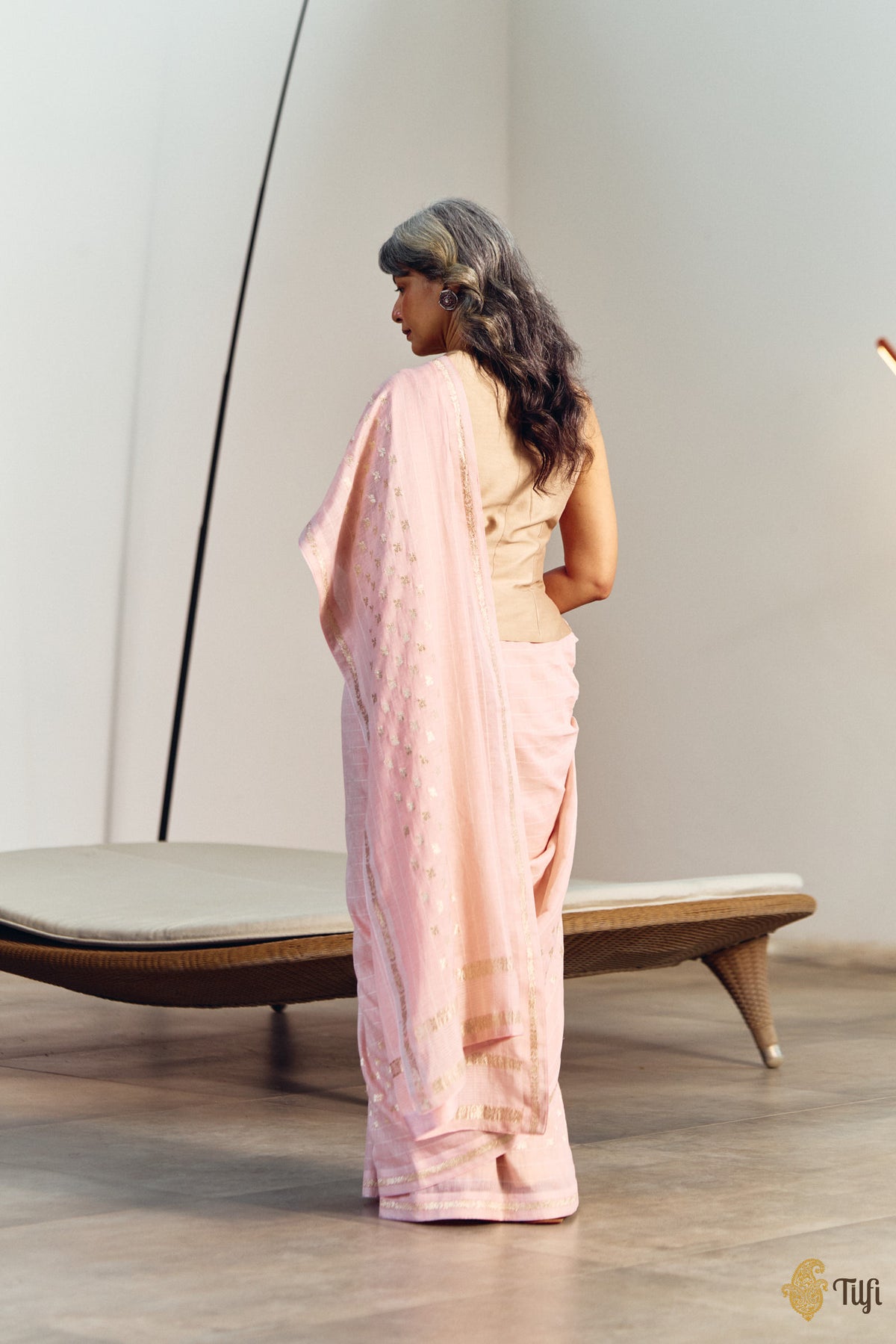 Pre-Order: 'Amrita' Pink Pure Cotton Linen Banarasi Handloom Saree