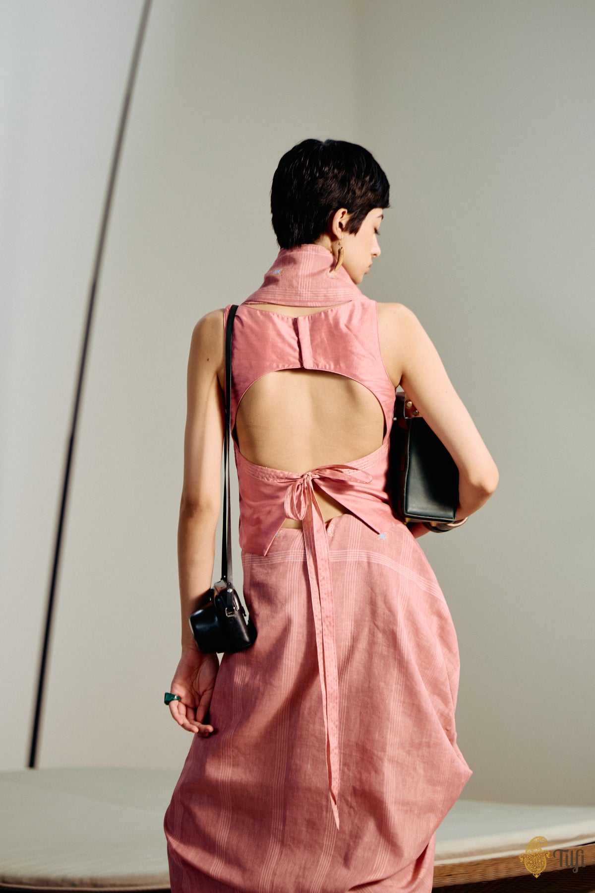 'Arpita' Dusty Pink Pure Cotton Linen Banarasi Handloom Saree