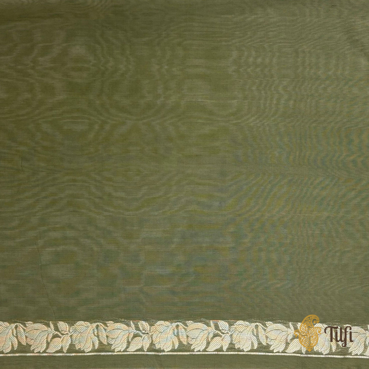'Magnolias & Beetles' Deep Green Pure Kora by Cotton Banarasi Handloom Saree