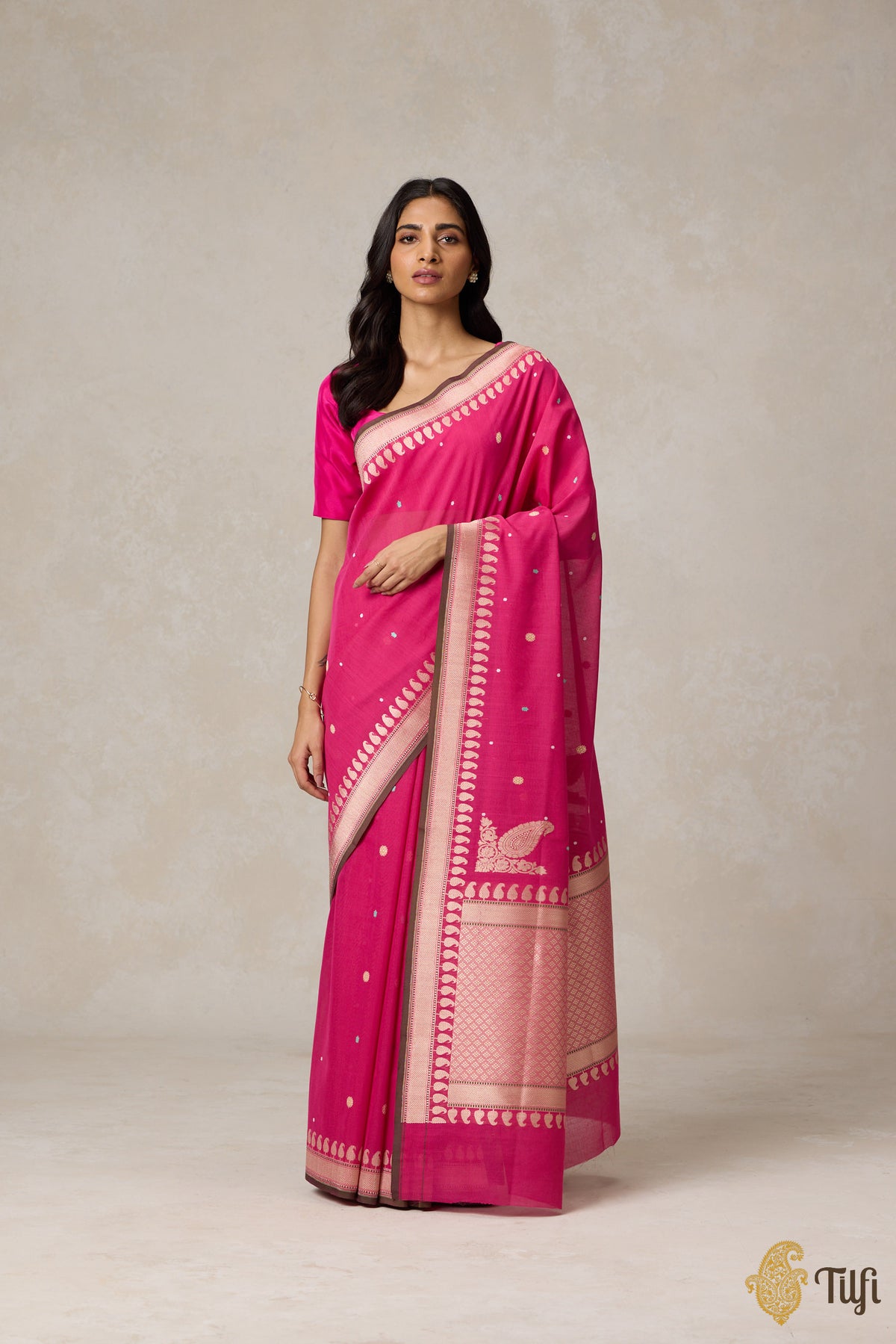 Rani Pink Pure Cotton Banarasi Kadhua Handloom Saree