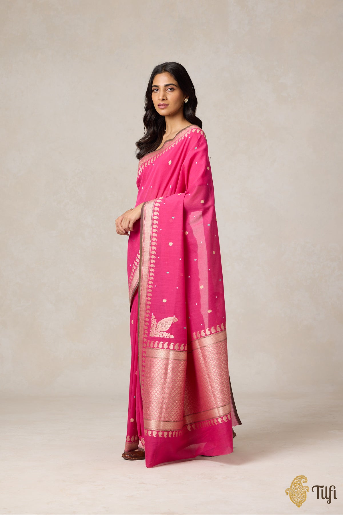 Rani Pink Pure Cotton Banarasi Kadhua Handloom Saree