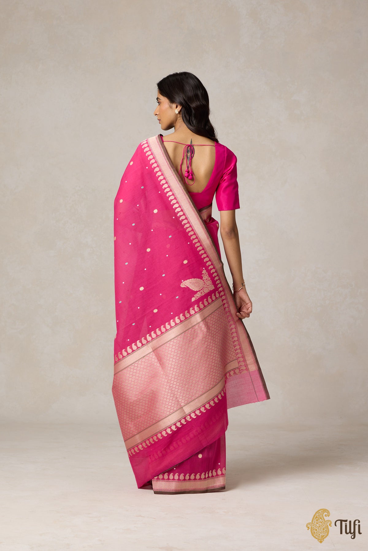 Rani Pink Pure Cotton Banarasi Kadhua Handloom Saree