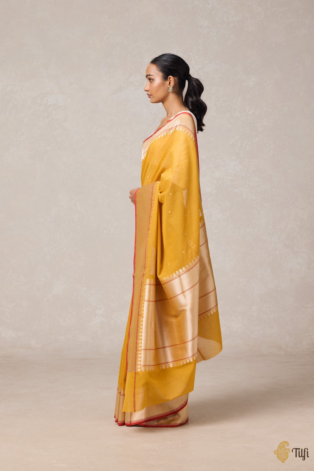 Mustard-Yellow Pure Cotton Banarasi Kadhua Handloom Saree