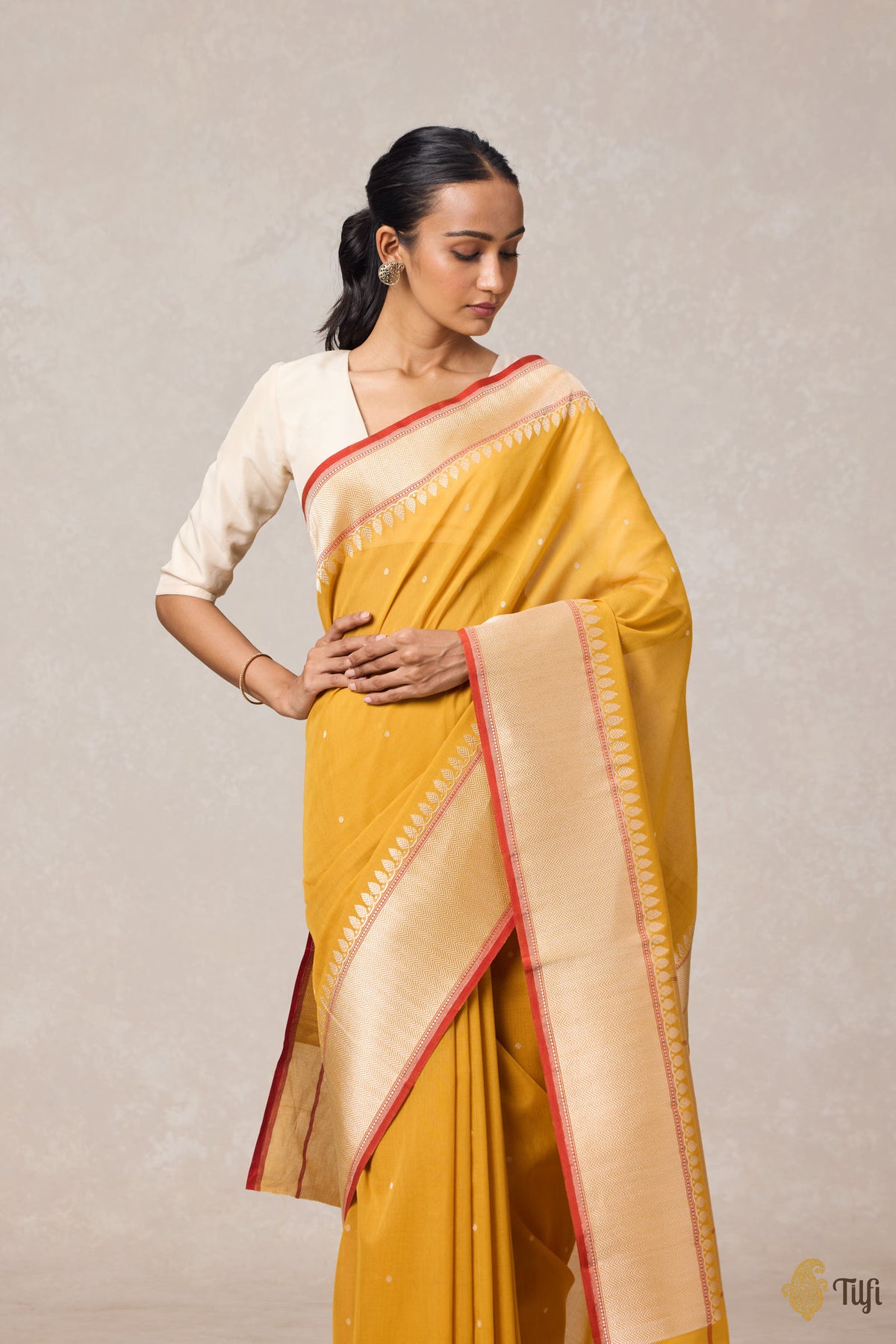 Mustard-Yellow Pure Cotton Banarasi Kadhua Handloom Saree