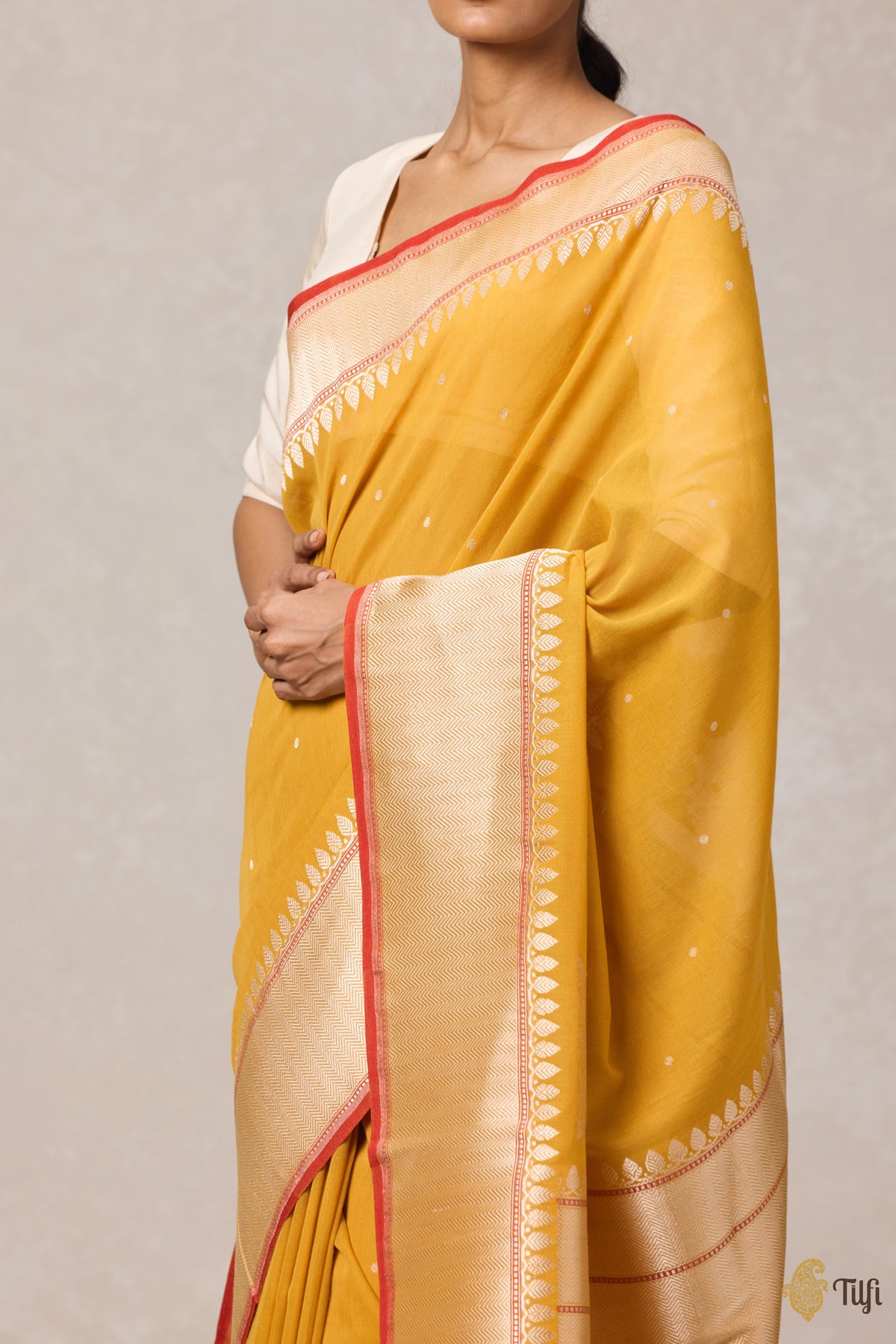 Mustard-Yellow Pure Cotton Banarasi Kadhua Handloom Saree