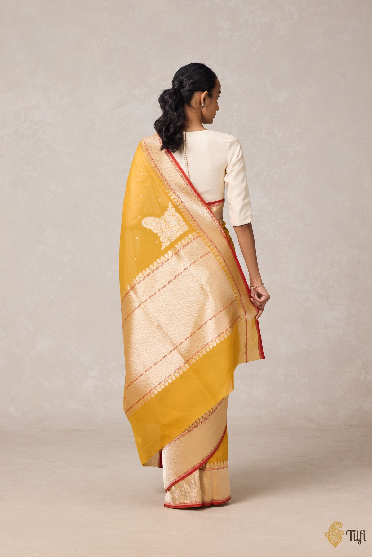 Mustard-Yellow Pure Cotton Banarasi Kadhua Handloom Saree