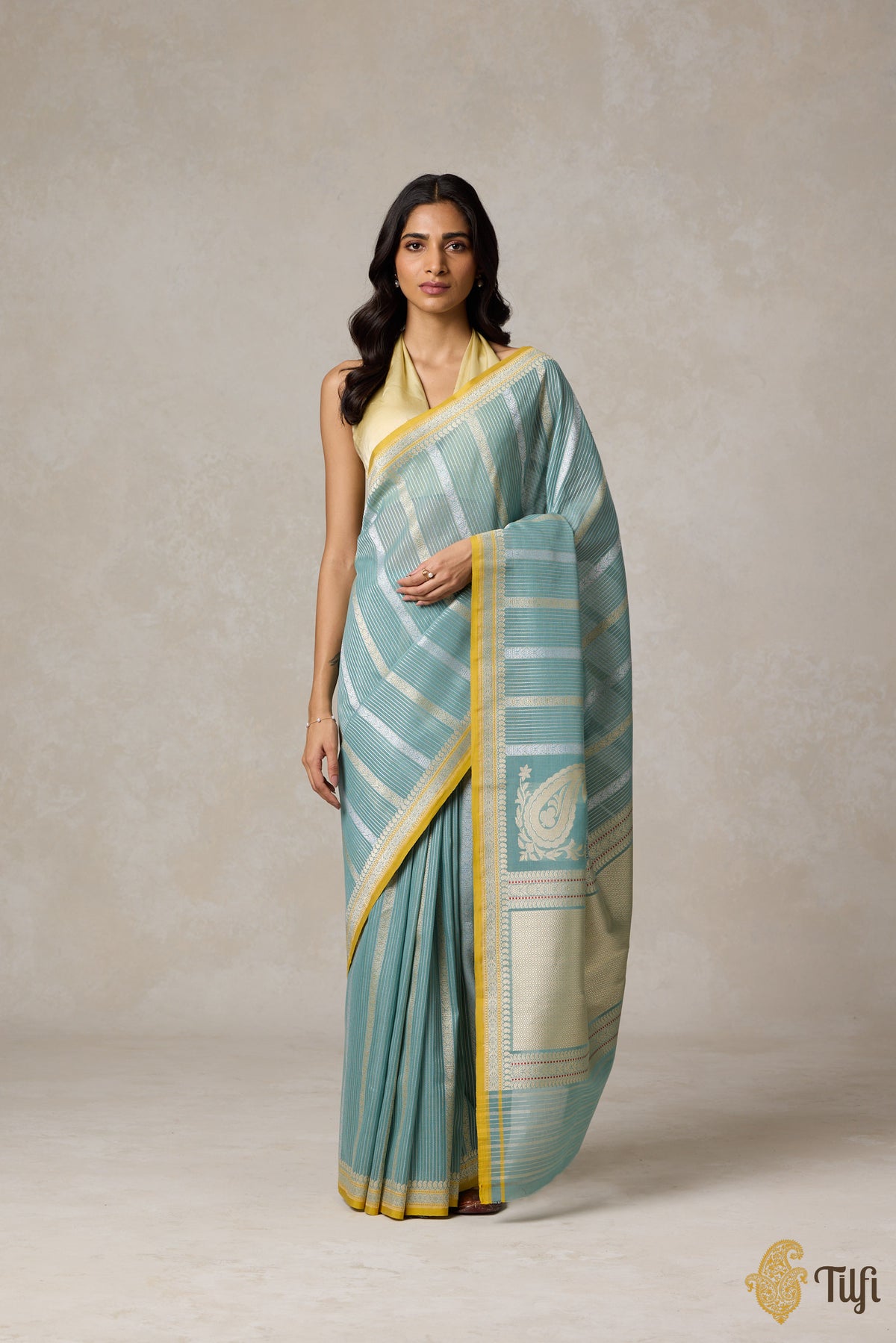 Light Aqua Blue Pure Cotton Banarasi Kadhua Handloom Saree