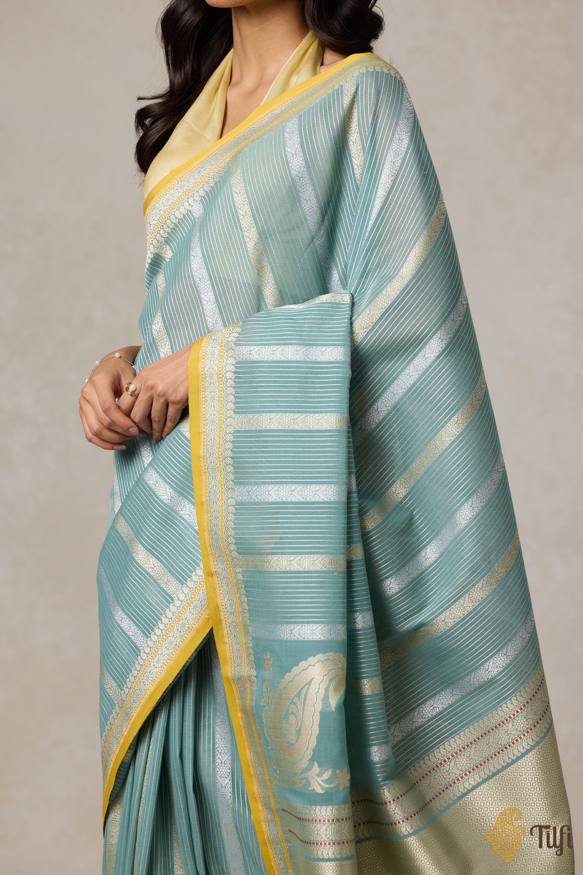 Light Aqua Blue Pure Cotton Banarasi Kadhua Handloom Saree