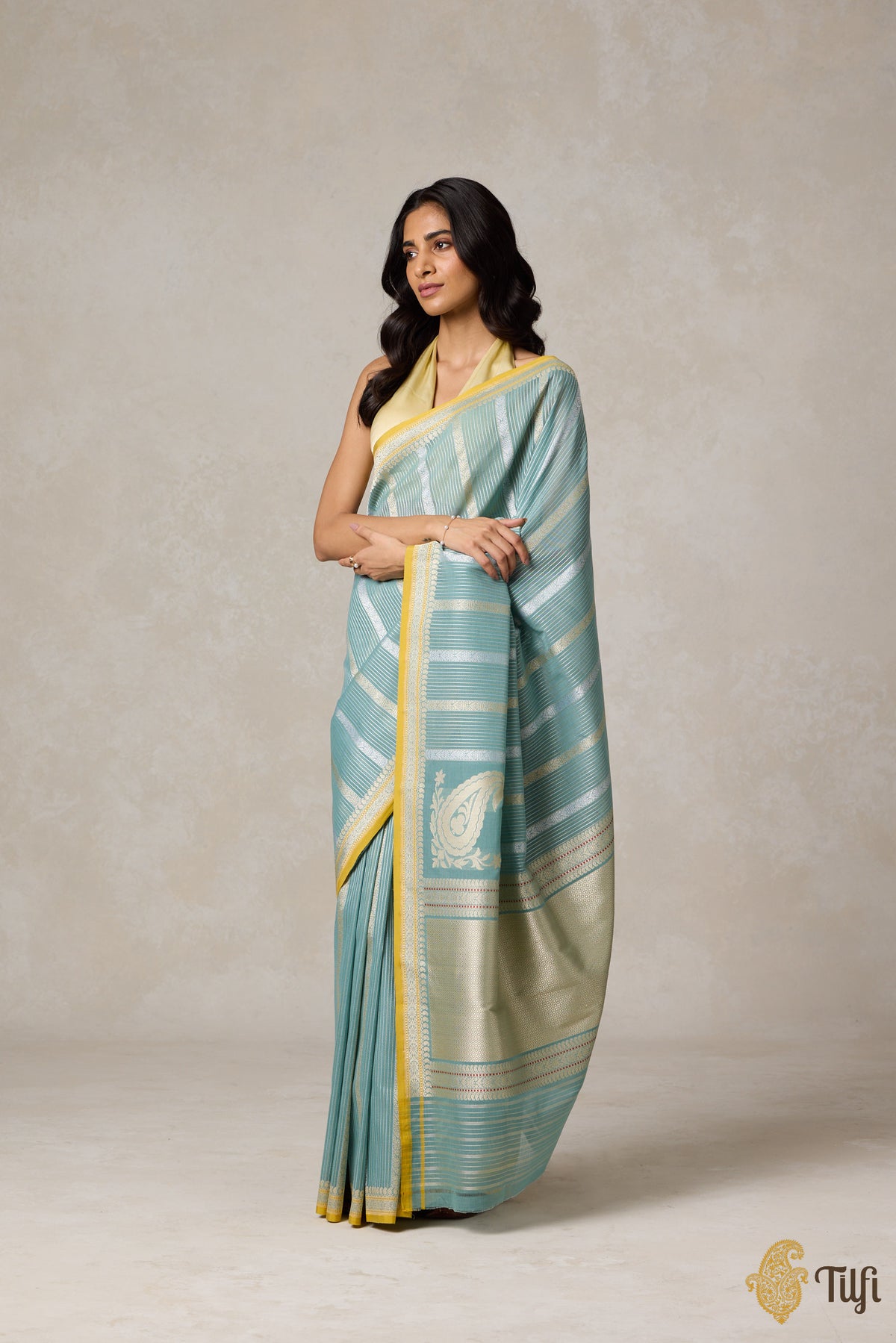 Light Aqua Blue Pure Cotton Banarasi Kadhua Handloom Saree