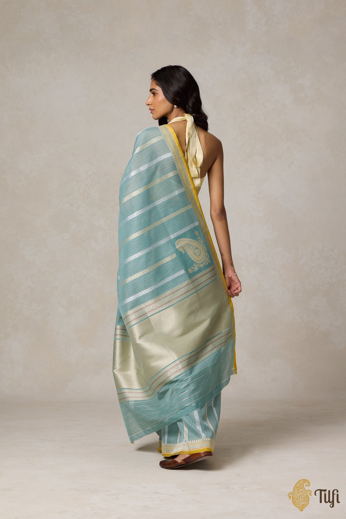 Light Aqua Blue Pure Cotton Banarasi Kadhua Handloom Saree