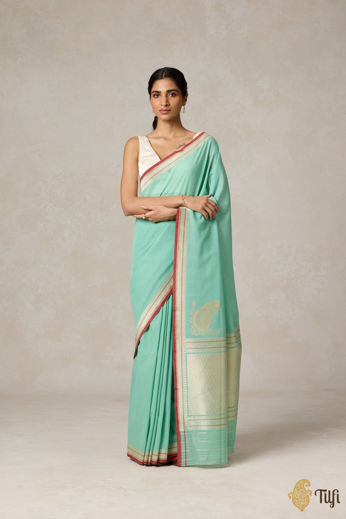 Sea Green Pure Cotton Banarasi Kadhua Handloom Saree