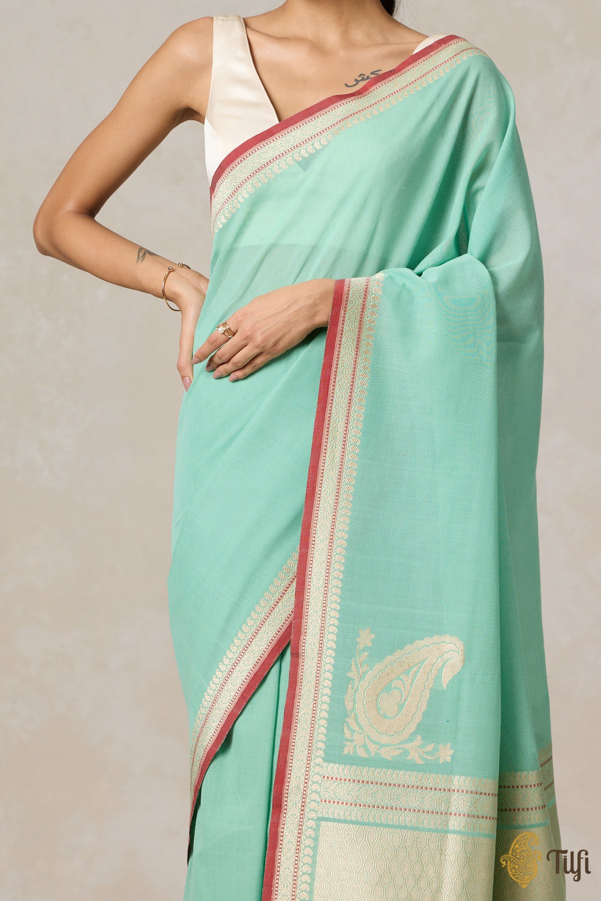 Sea Green Pure Cotton Banarasi Kadhua Handloom Saree