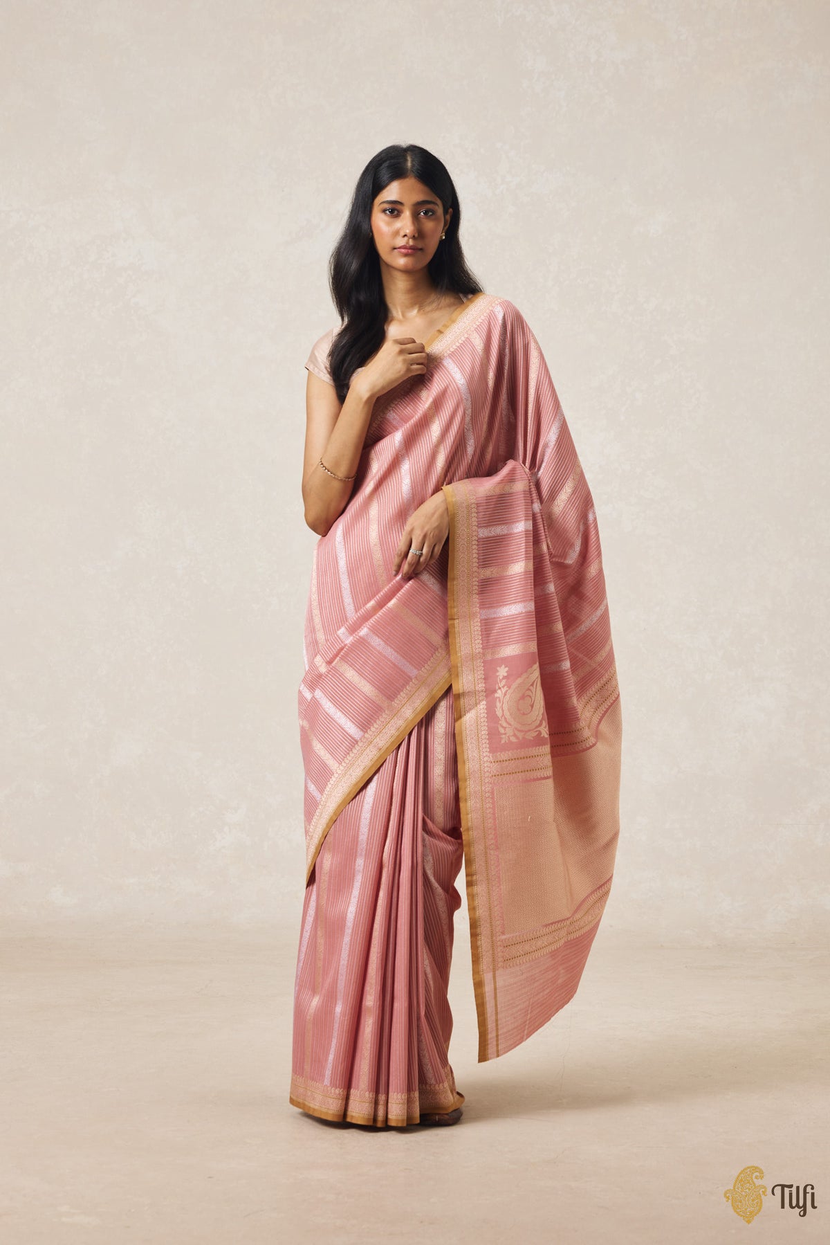 Old Rose Pink Pure Cotton Banarasi Kadhua Handloom Saree