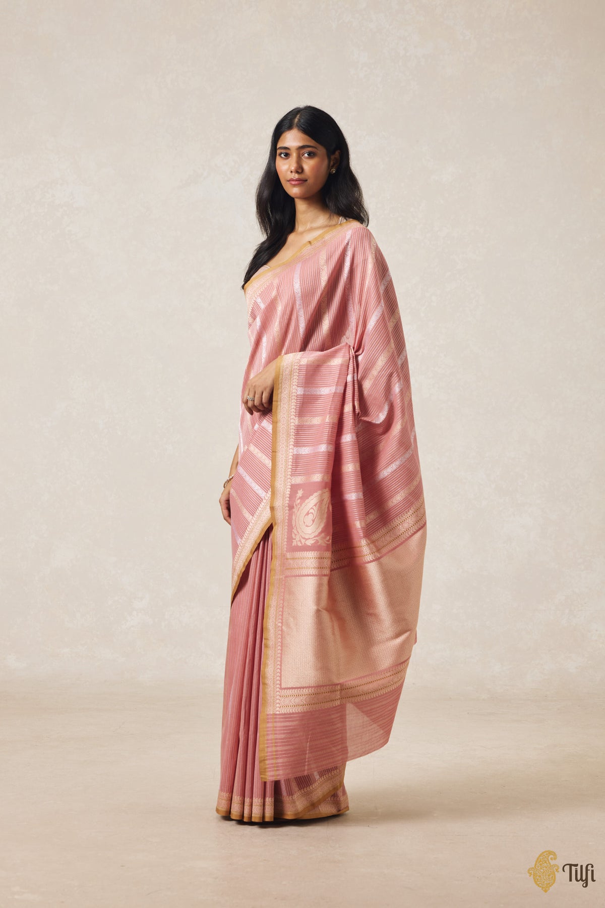 Old Rose Pink Pure Cotton Banarasi Kadhua Handloom Saree