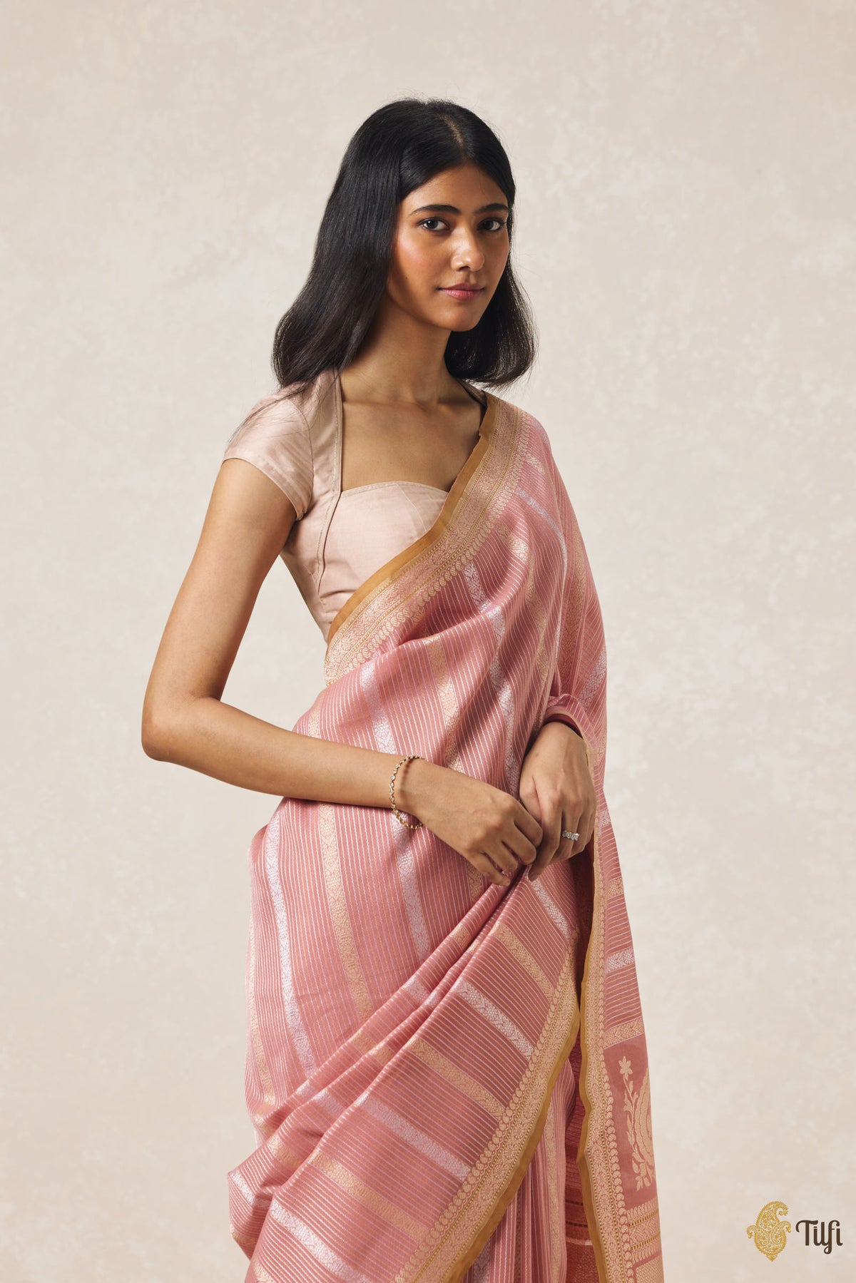 Old Rose Pink Pure Cotton Banarasi Kadhua Handloom Saree