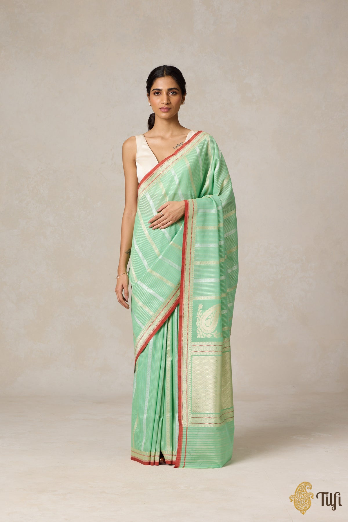 Sea Green Pure Cotton Banarasi Kadhua Handloom Saree