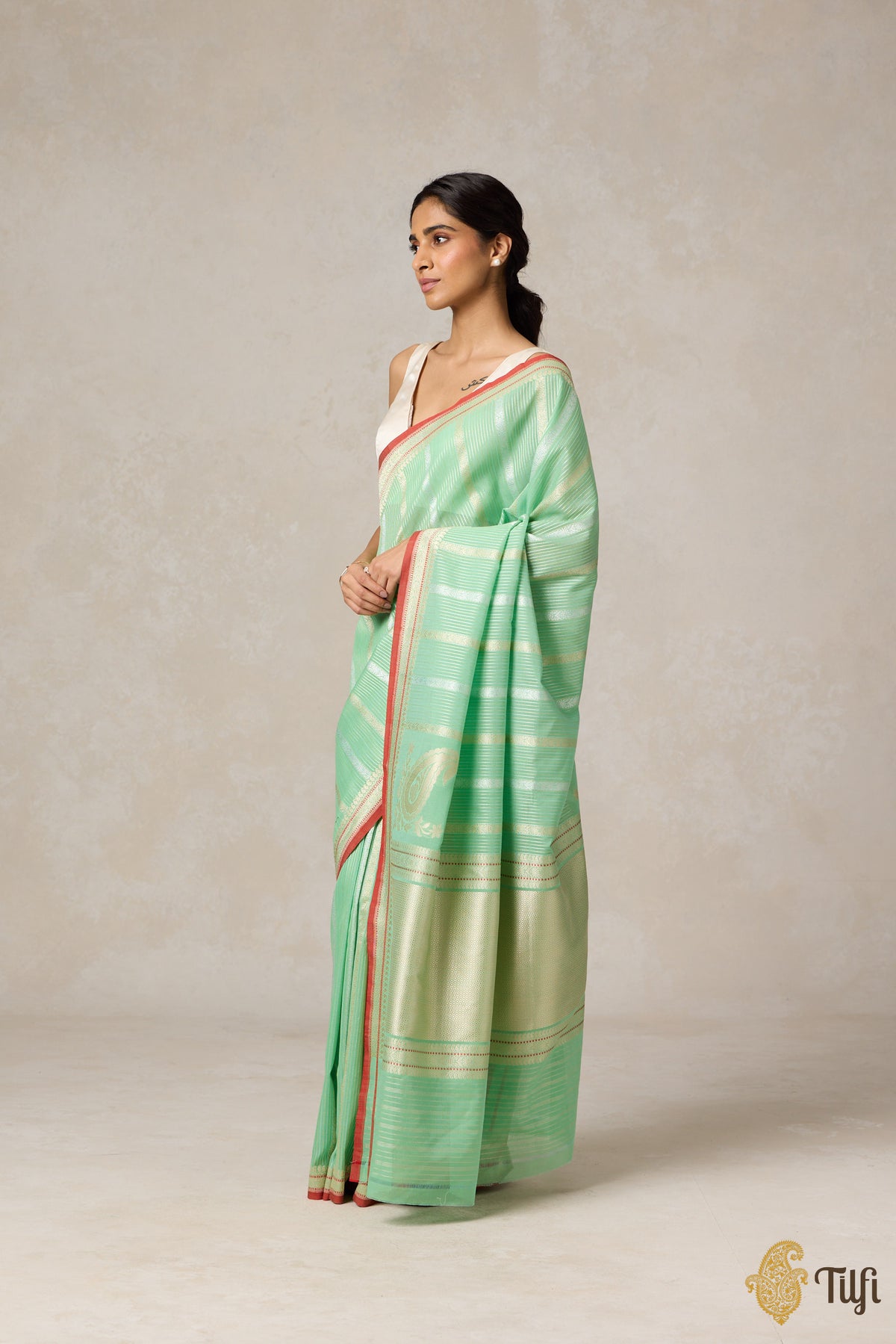 Sea Green Pure Cotton Banarasi Kadhua Handloom Saree