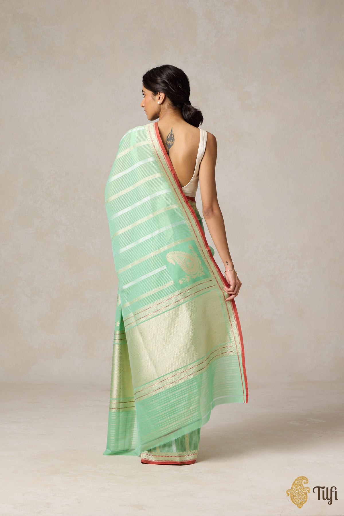 Sea Green Pure Cotton Banarasi Kadhua Handloom Saree