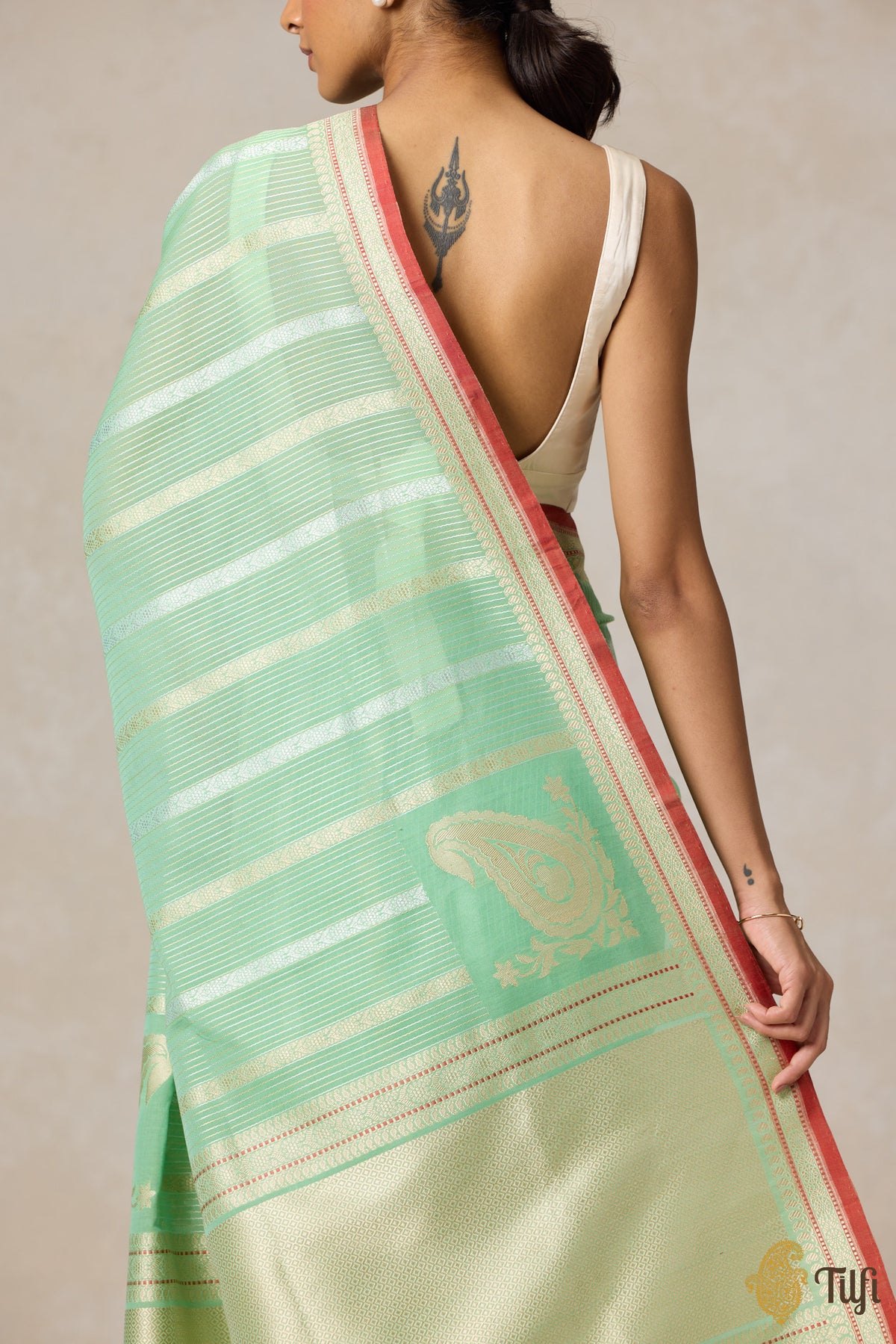 Sea Green Pure Cotton Banarasi Kadhua Handloom Saree