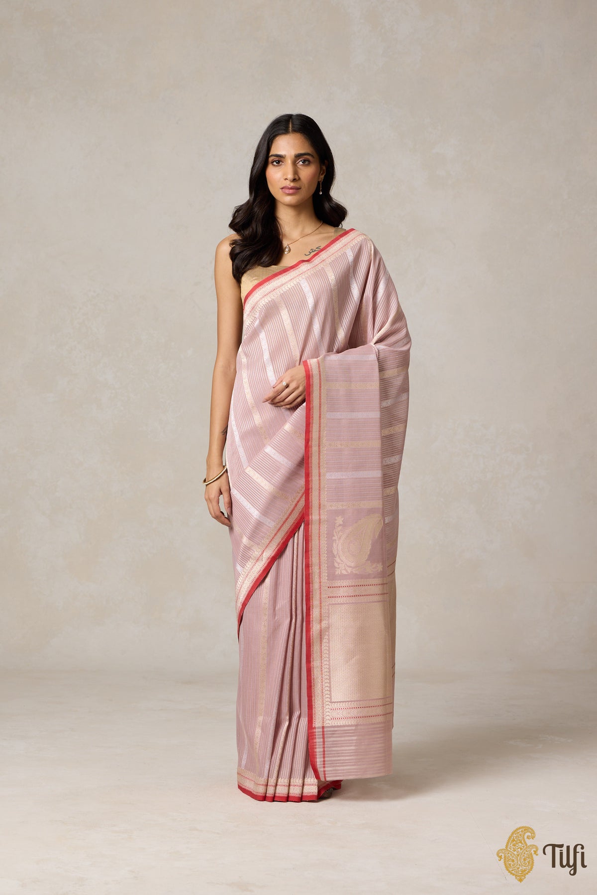 Light Nude Pink Pure Cotton Banarasi Kadhua Handloom Saree