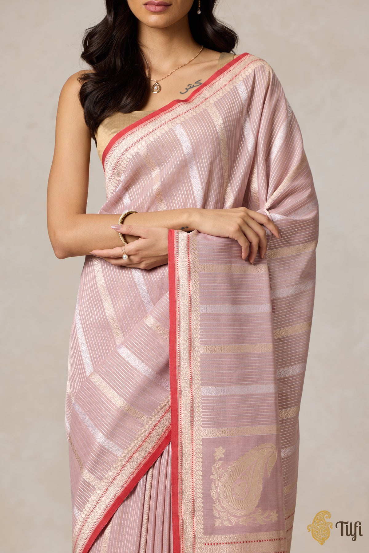 Light Nude Pink Pure Cotton Banarasi Kadhua Handloom Saree