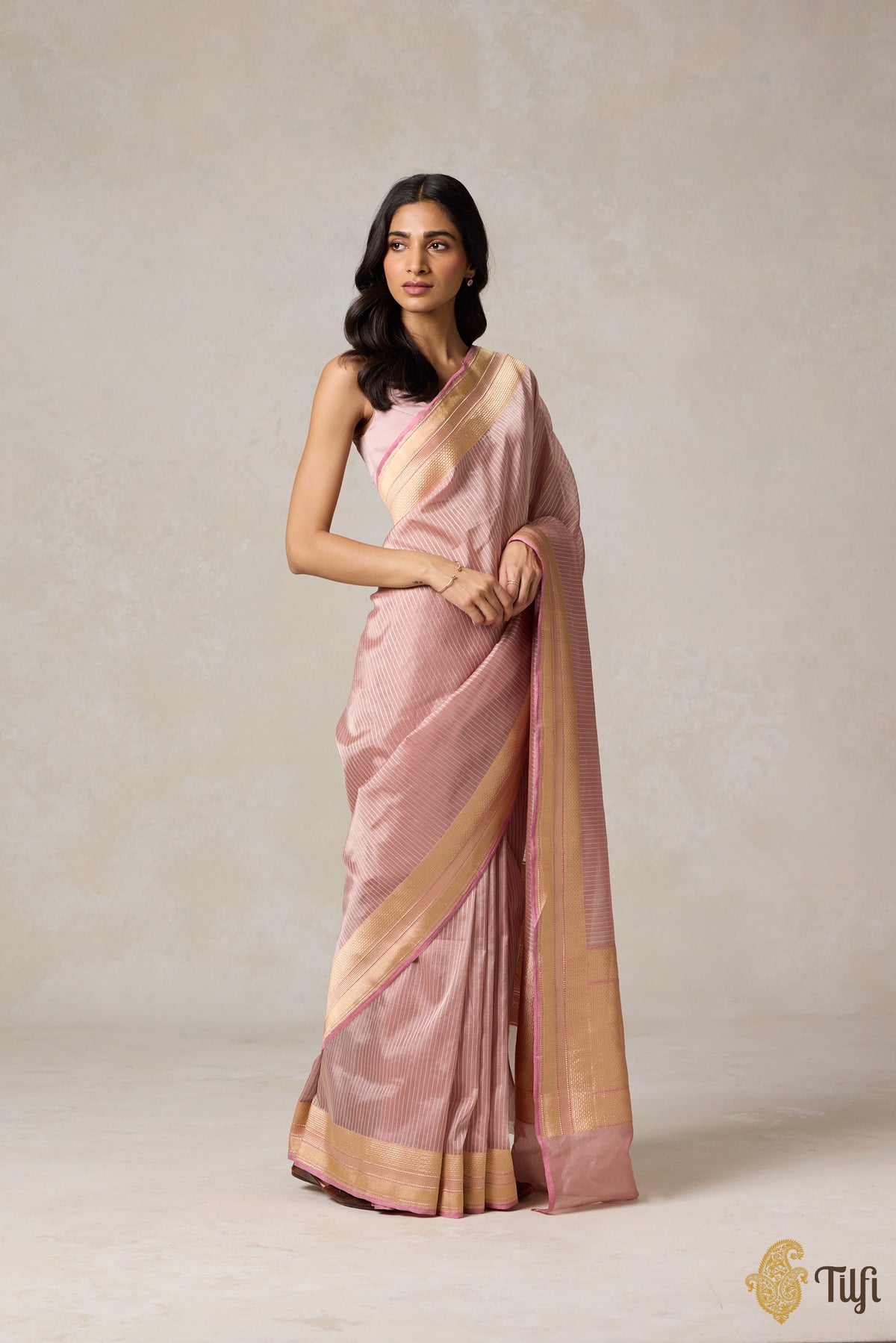 Soft Pink Pure Cotton Tissue Handloom Banarasi Saree