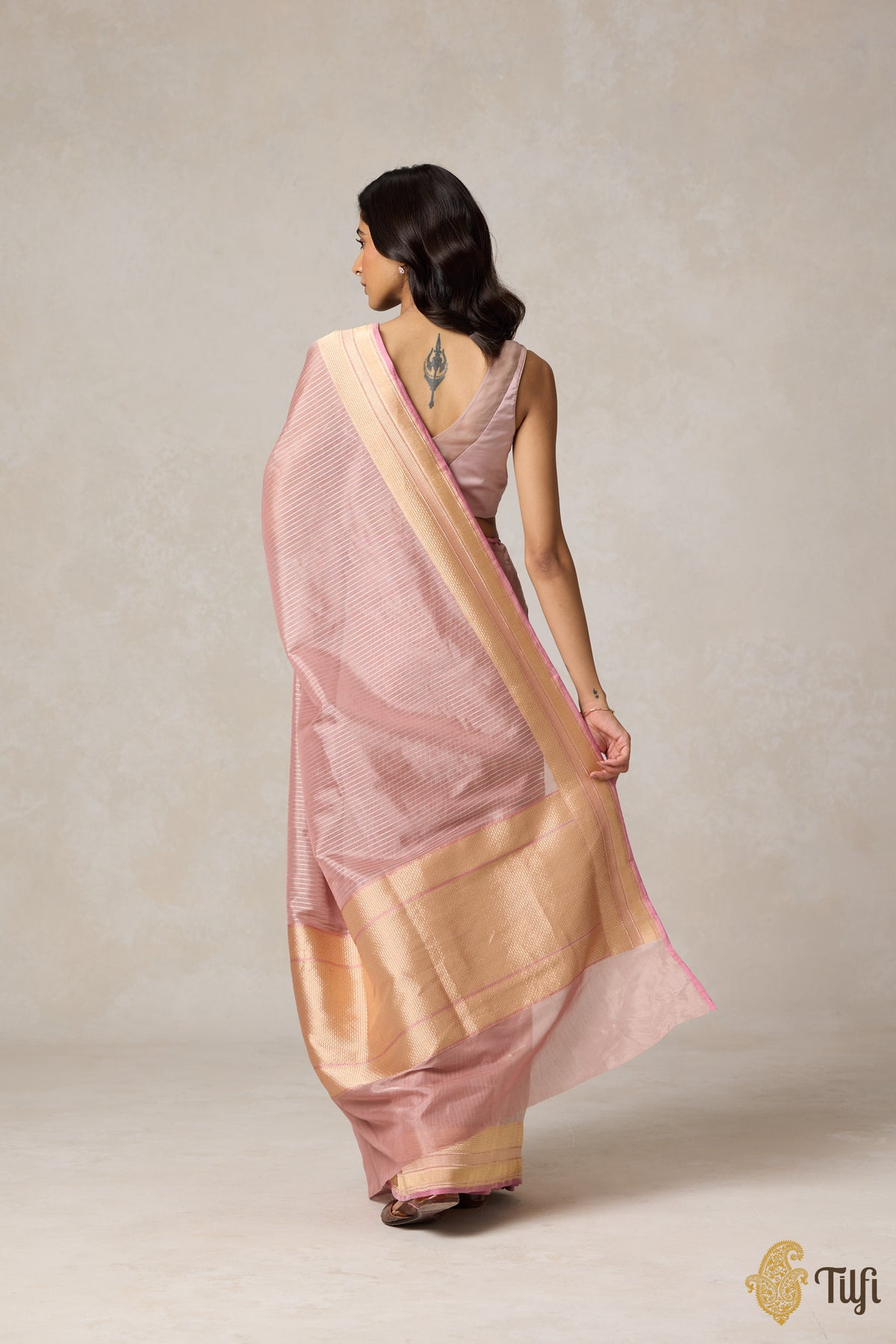 Soft Pink Pure Cotton Tissue Handloom Banarasi Saree