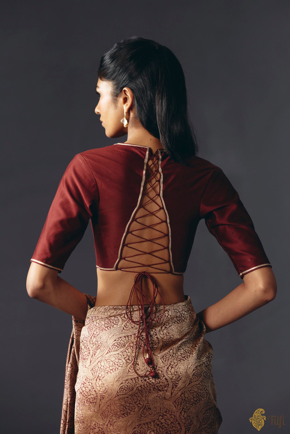 Deep Maroon Pure Silk Cotton Banarasi Handloom Blouse