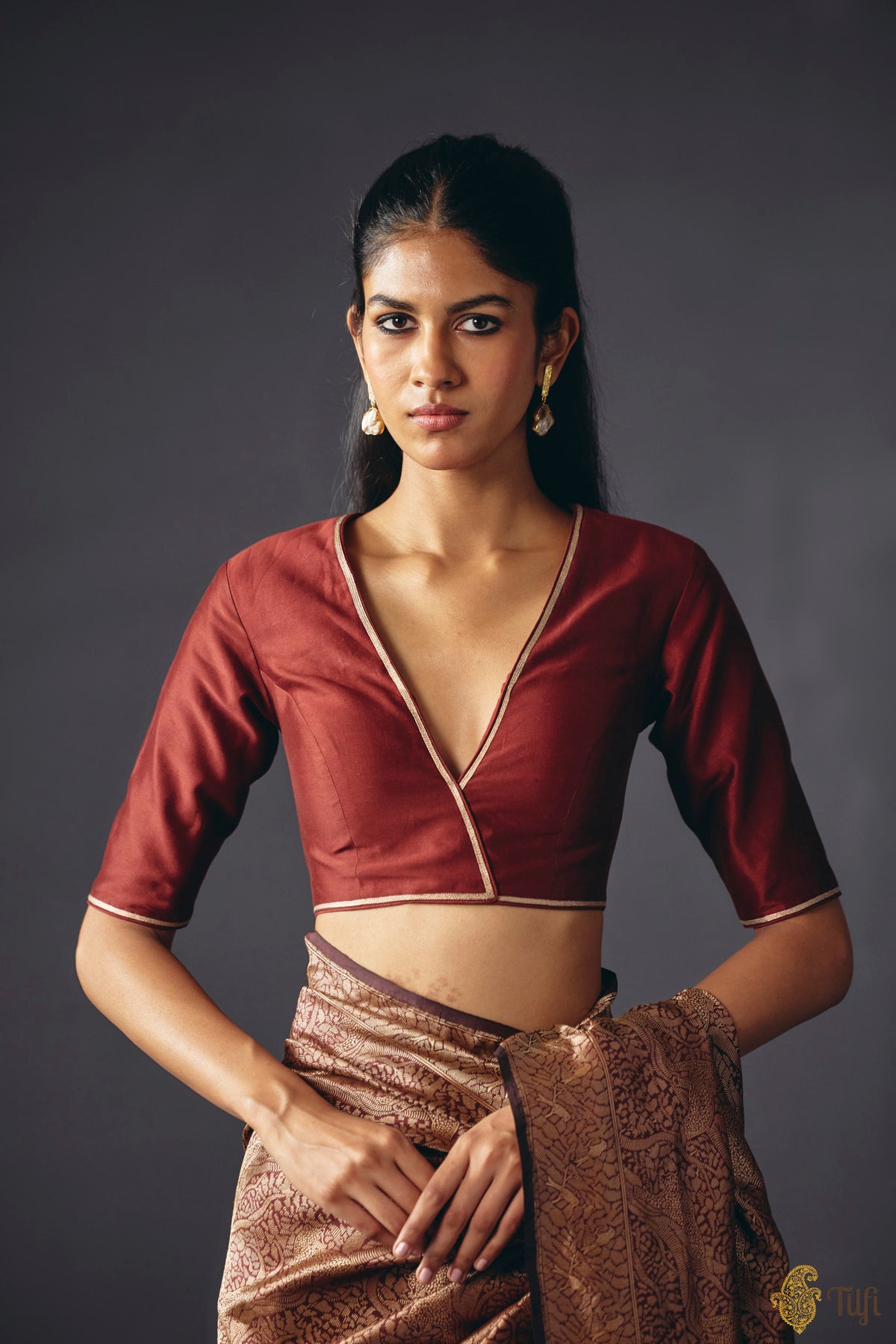 Deep Maroon Pure Silk Cotton Banarasi Handloom Blouse