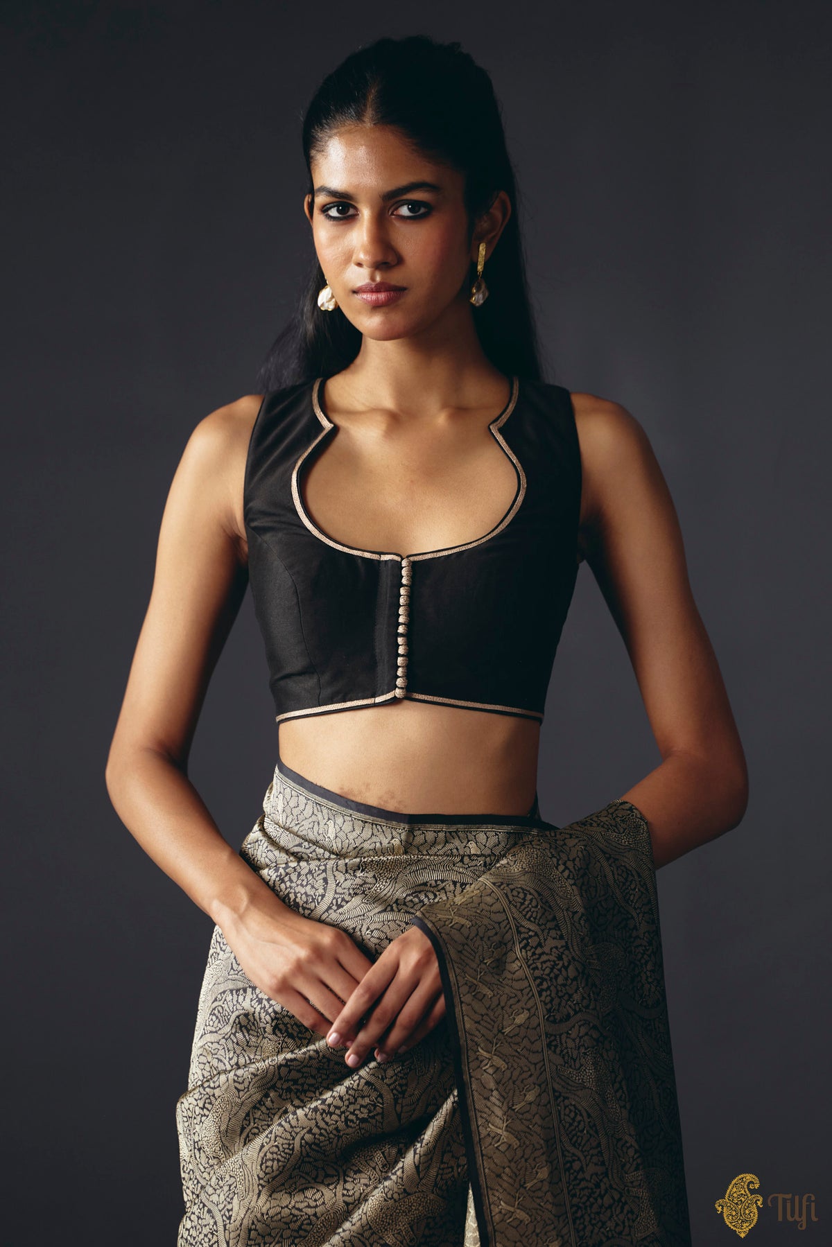 Black Pure Silk Cotton Banarasi Handloom Blouse