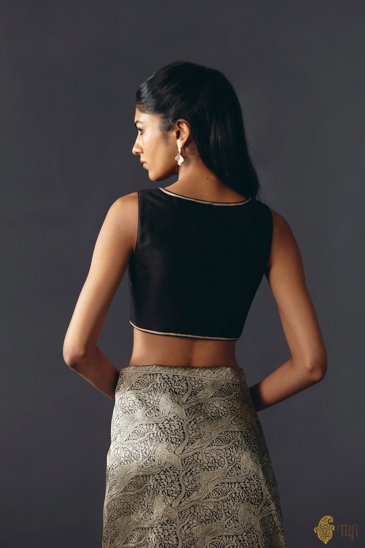 Black Pure Silk Cotton Banarasi Handloom Blouse