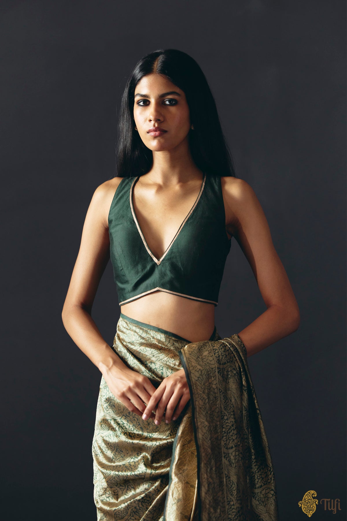 Deep Green Pure Silk Cotton Banarasi Handloom Blouse