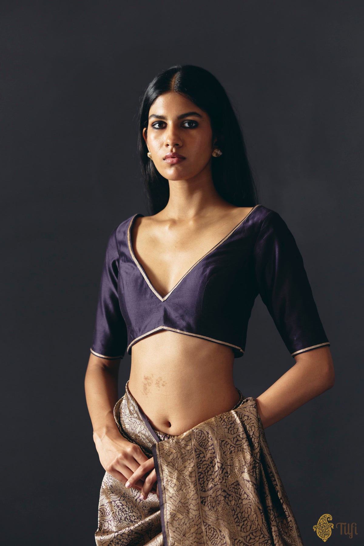 Deep Blue Pure Silk Cotton Banarasi Handloom Blouse