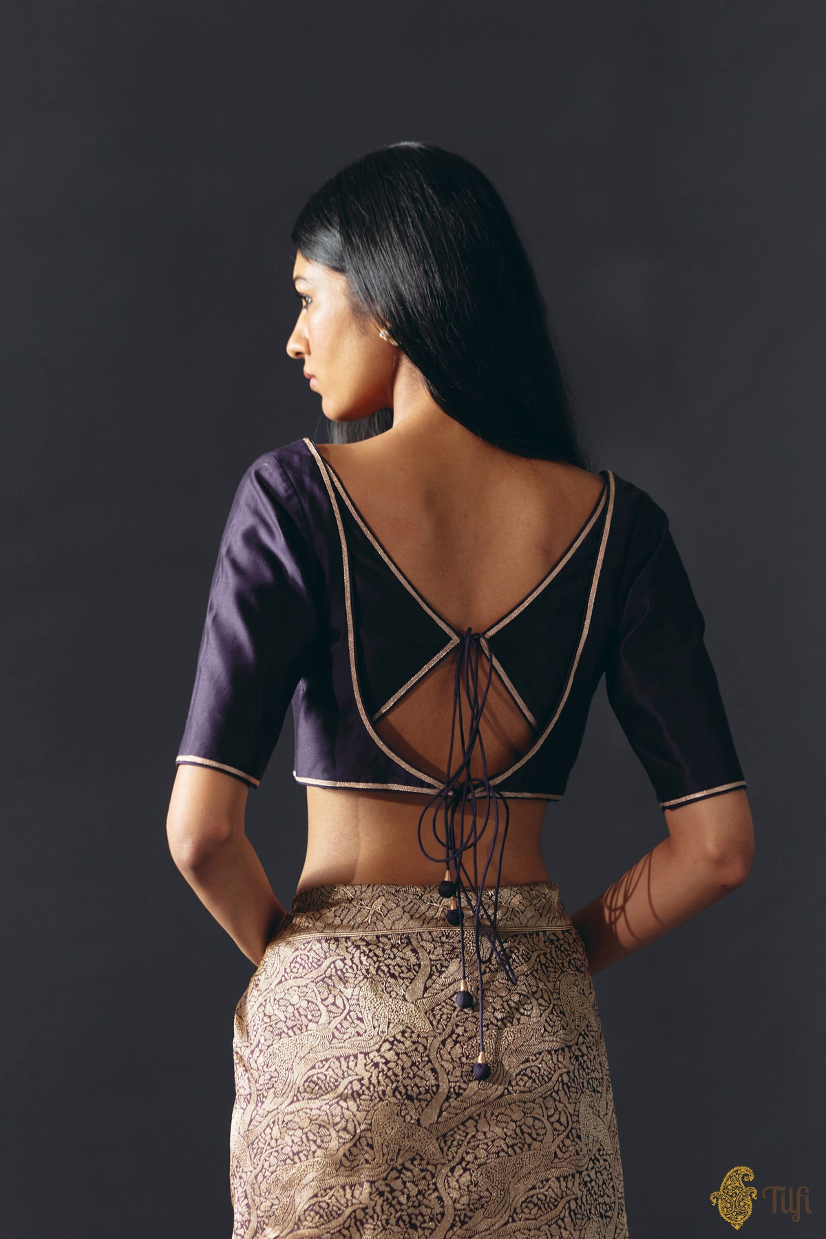 Deep Blue Pure Silk Cotton Banarasi Handloom Blouse