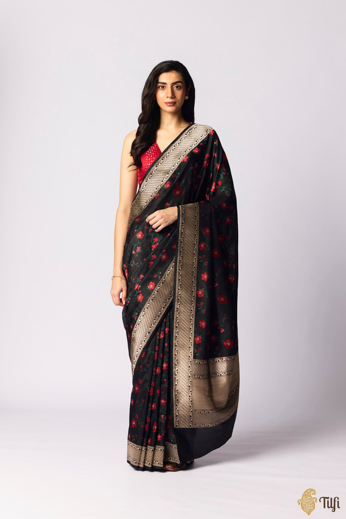 'Madulai' Black Pure Katan Silk Banarasi Handloom Saree