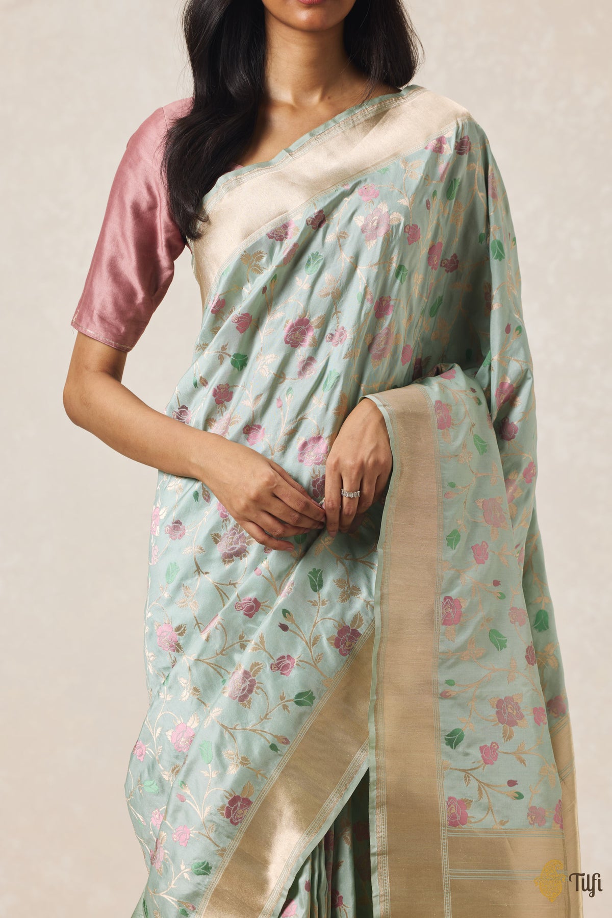 'Bhairavi' Dusty Blue Pure Katan Silk Banarasi Handloom Saree