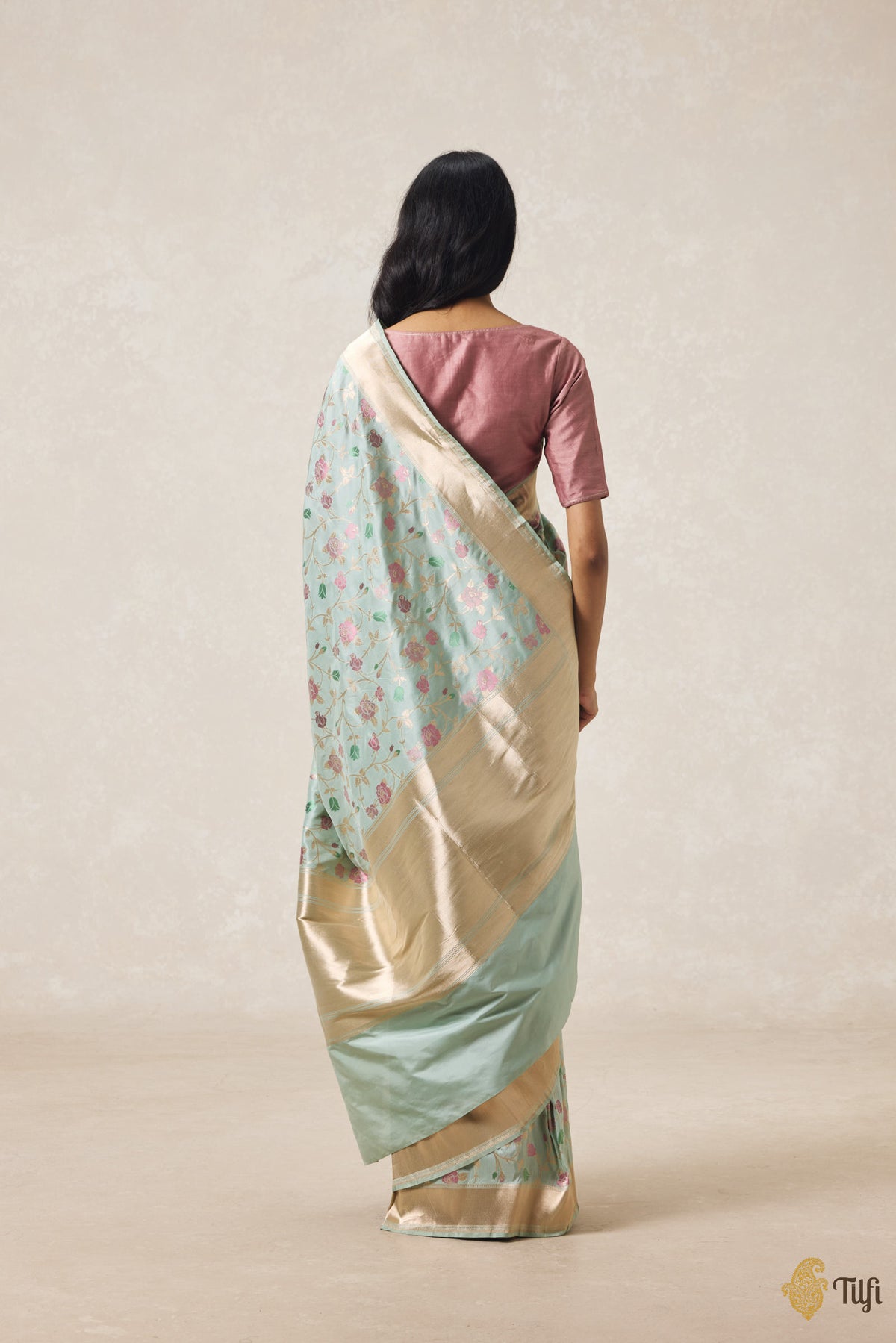 'Bhairavi' Dusty Blue Pure Katan Silk Banarasi Handloom Saree