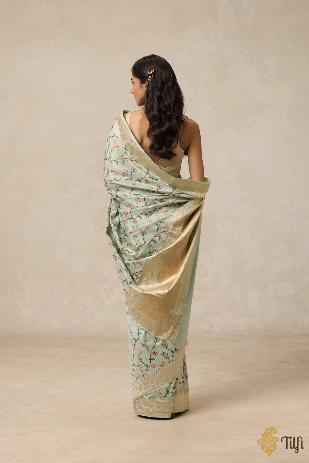 &#39;Palash&#39; Light Mint Blue Pure Katan Silk Banarasi Handloom Saree