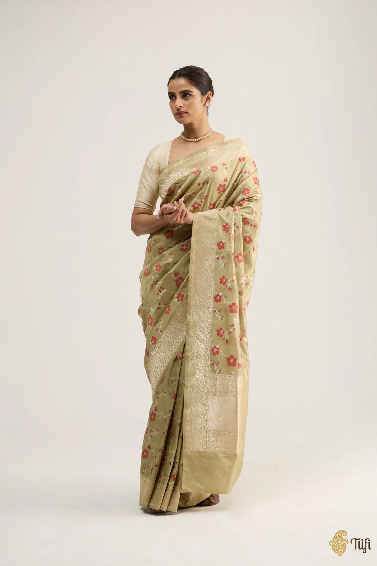 'Madulai' Light Green Pure Katan Silk Banarasi Handloom Saree