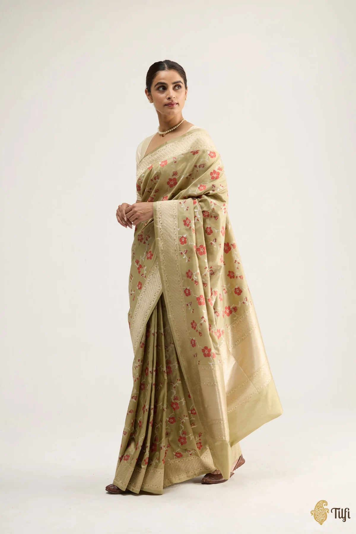 'Madulai' Light Green Pure Katan Silk Banarasi Handloom Saree