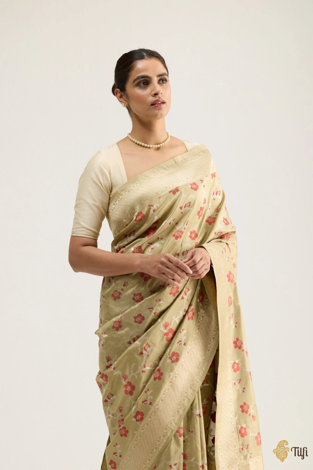 'Madulai' Light Green Pure Katan Silk Banarasi Handloom Saree