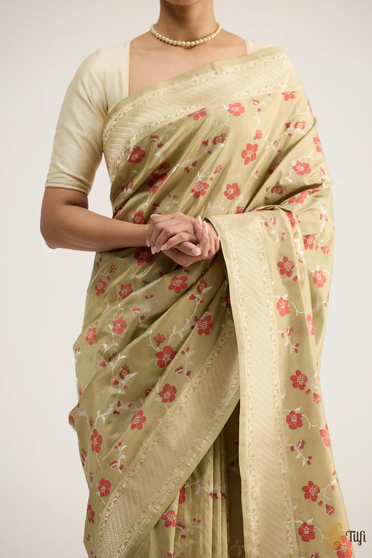 'Madulai' Light Green Pure Katan Silk Banarasi Handloom Saree