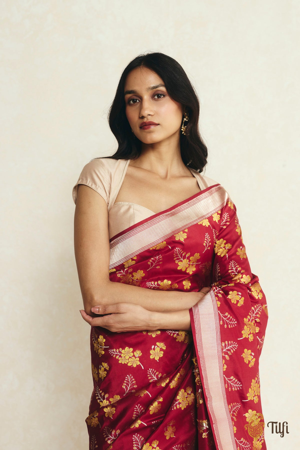 'Amaltas' Maroon Pure Katan Silk Banarasi Handloom Saree