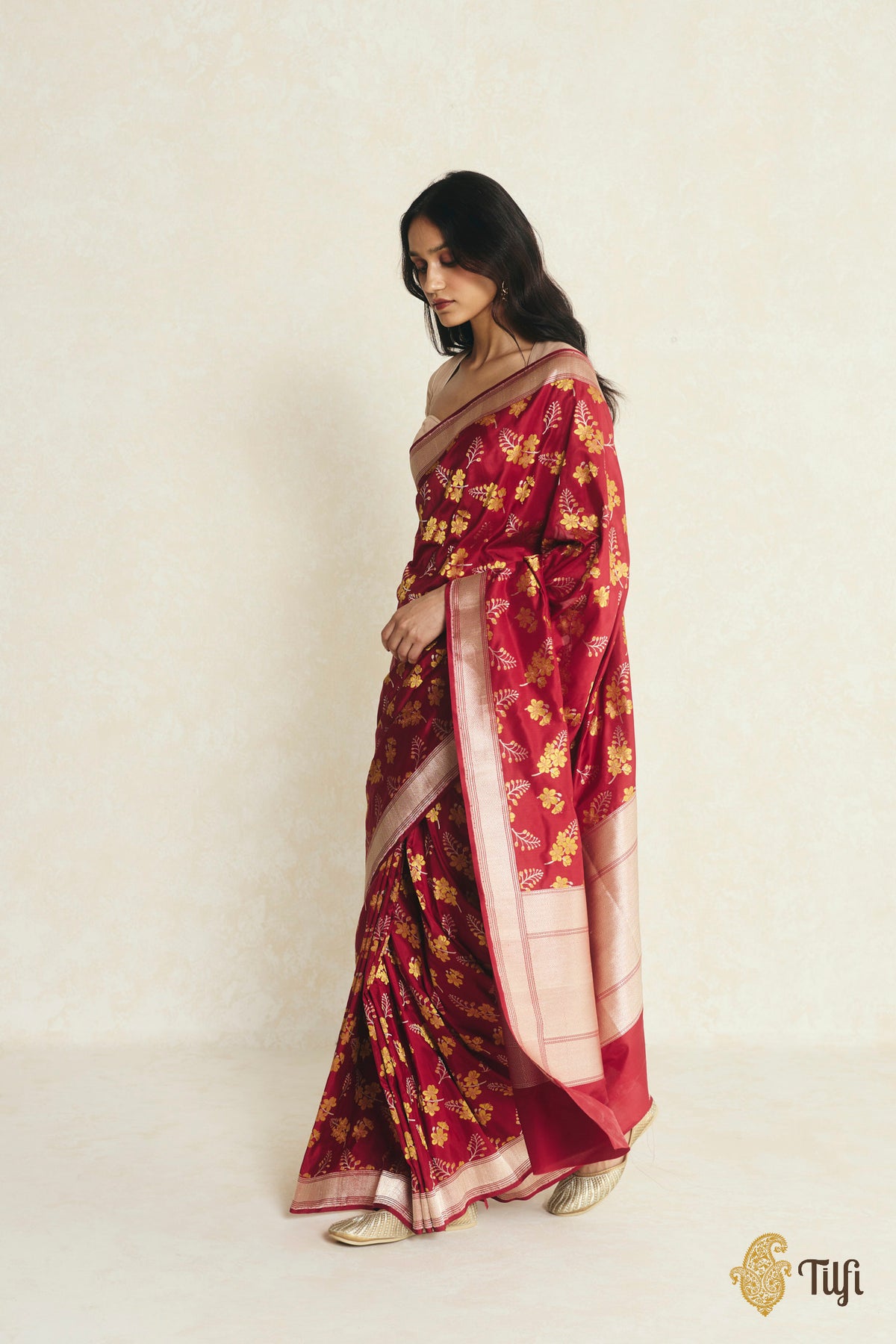 'Amaltas' Maroon Pure Katan Silk Banarasi Handloom Saree