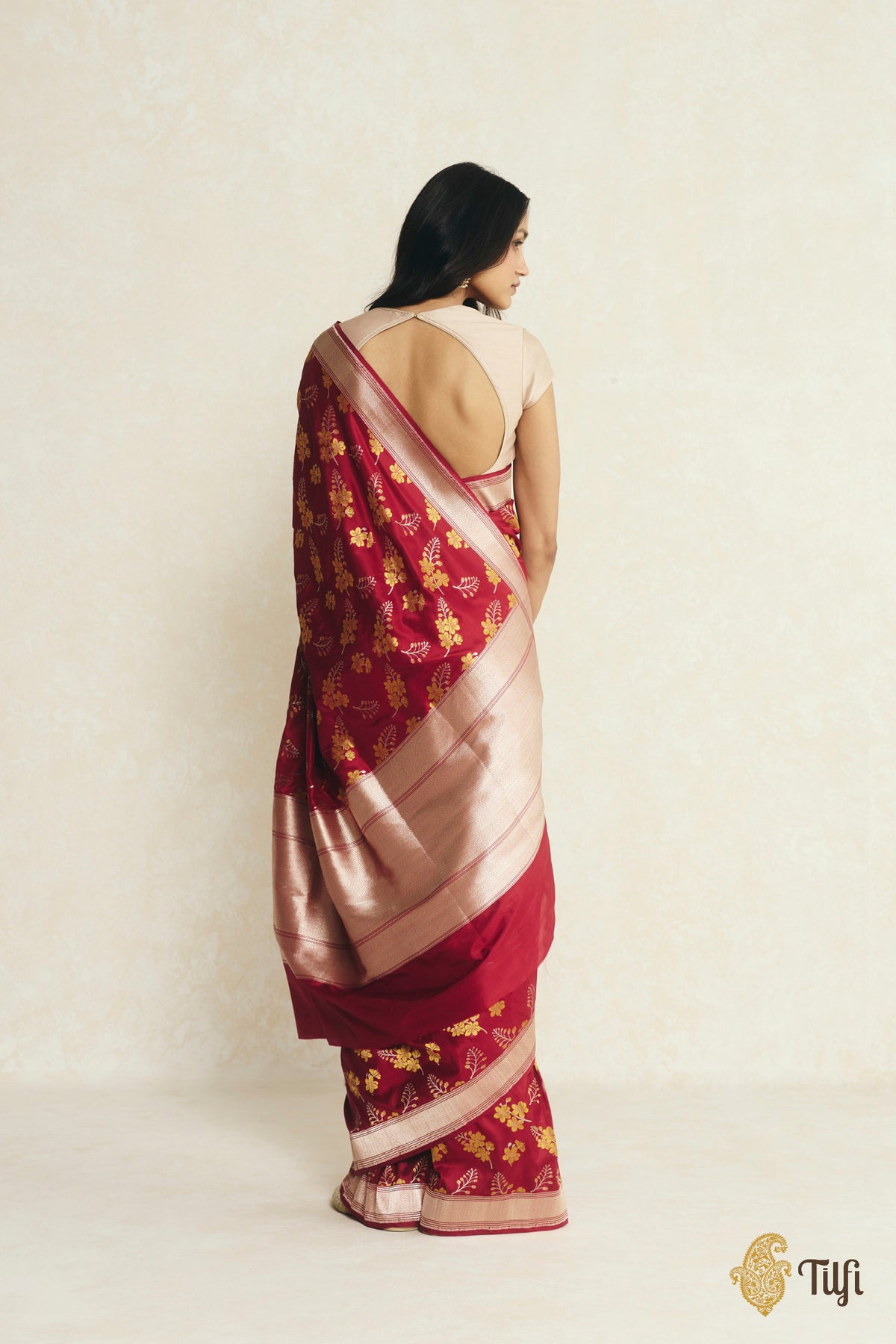 'Amaltas' Maroon Pure Katan Silk Banarasi Handloom Saree