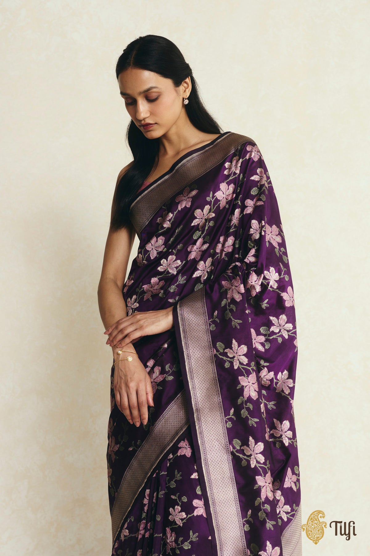 Kachnar' Purple Pure Katan Silk Banarasi Handloom Saree