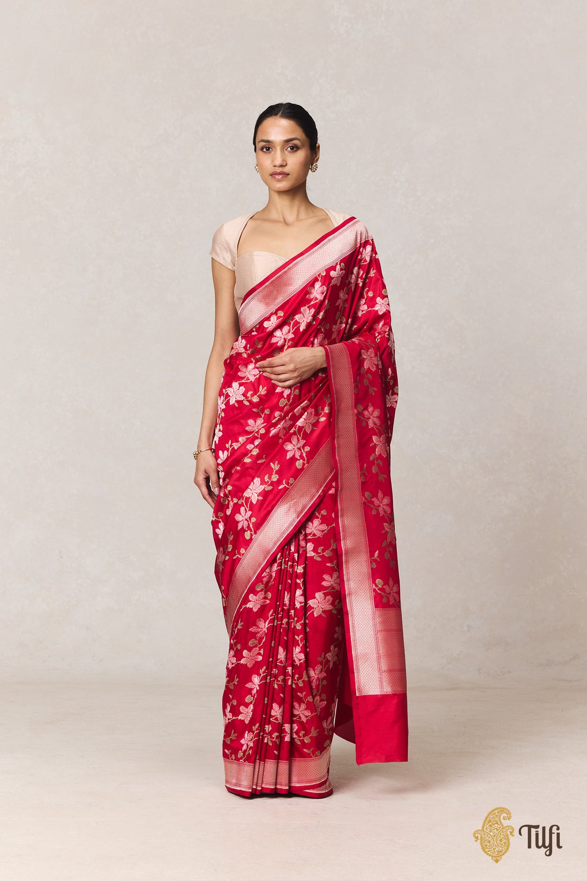 Pre-Order: 'Kachnar' Red Pure Katan Silk Banarasi Handloom Saree