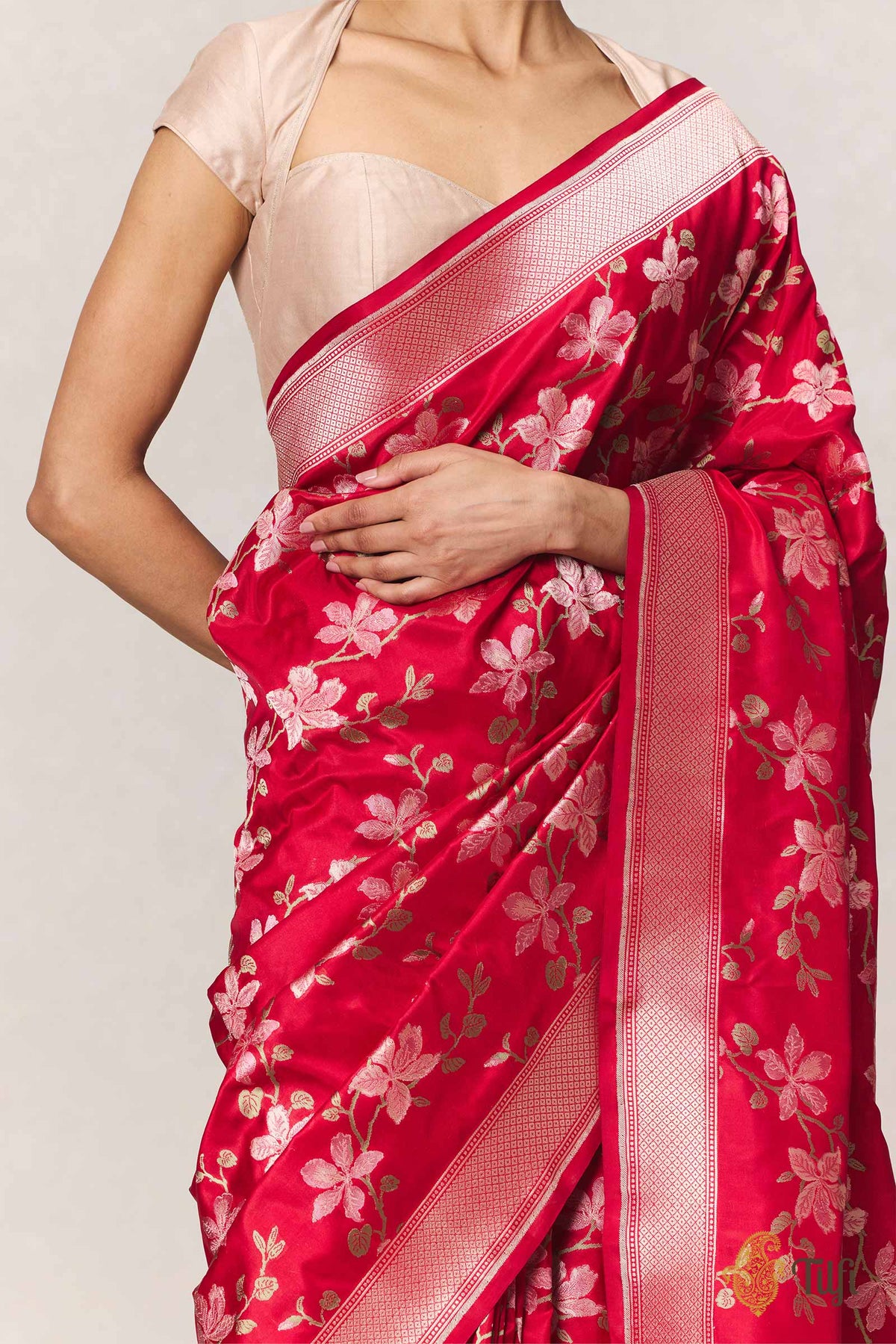 Pre-Order: 'Kachnar' Red Pure Katan Silk Banarasi Handloom Saree